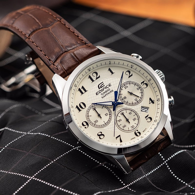 CASIO Edifice Men's Waterproof With Sapphire White/Black/ Sapphire Crystal Mens Brown Analog EFB-650L-7AVUPR