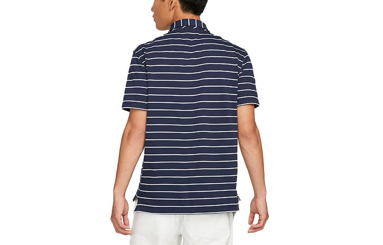 Men's Nike Dri-FIT Stripe Breathable Lapel Short Sleeve Blue Polo Shirt DH0892-451