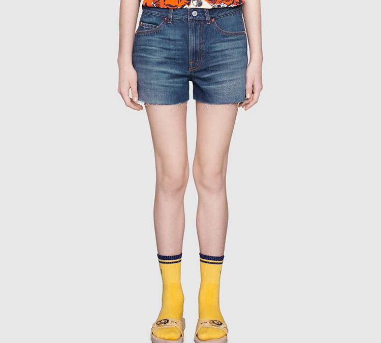 (WMNS) Gucci Knit Denim Shorts Blue 502798-XDATF-4206