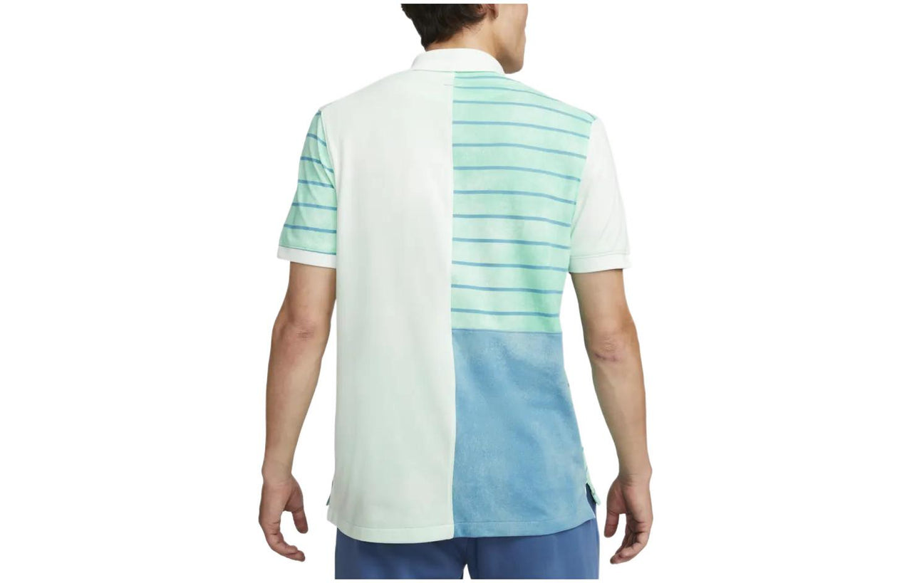 Men's Nike Stripe Splicing Lapel Short Sleeve Mint Green Polo Shirt DH0967-379