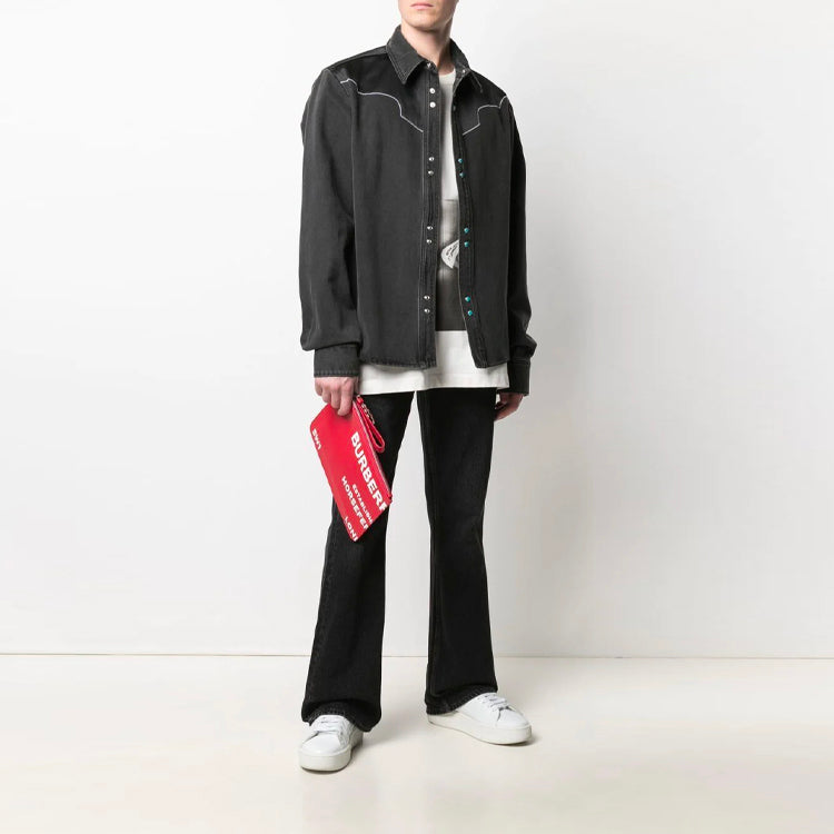 Off-White Arrow Pattern lapel Shirt Jacket Ordinary Version Gray Black OMYD025R21DEN0041010