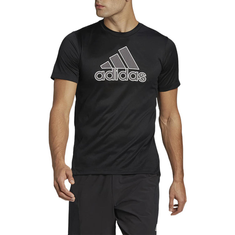 Men's adidas Solid Color Large Logo Printing Round Neck Short Sleeve Japanese Version Black T-Shirt HE6936
