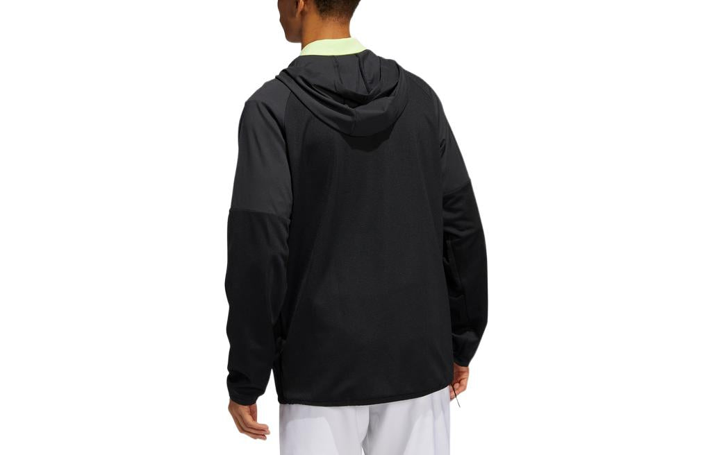 Men's adidas Chest Logo Printing Half Zipper Hooded Long Sleeves Black HG8832