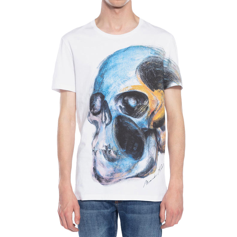 Men's Alexander McQueen SS21 Round Neck Skeleton Printing Short Sleeve White 550475-QMZ61-0900
