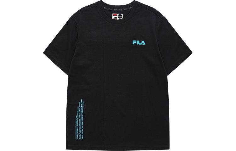 Men's FILA FUSION Skateboard Subject Printing Sports Round Neck Short Sleeve Dark Black T-Shirt T11M133109F-BK