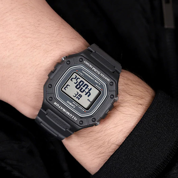 Men's CASIO Sports f Waterproof 43.2mm Resin Strap Watch Mens Black Digital W-218H-8AV