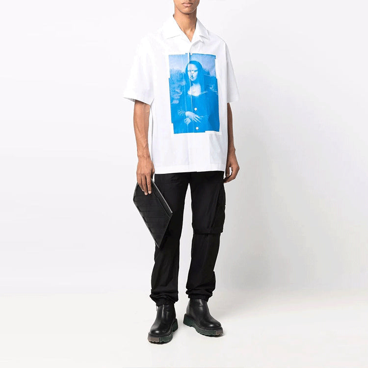Men's Off-White Mona Lisa Short Sleeve White Shirt OMGA196C99FAB0020145