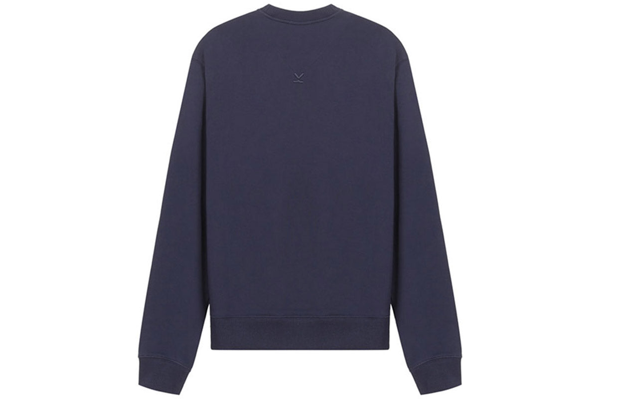 Men's KENZO SS21 Embroidered Round Neck Long Sleeves Navy Blue FB55SW0034ML-76