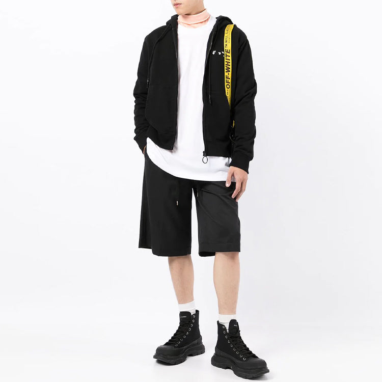 Off-White FW21 Casual Logo Printing Zipper Hooded Jacket Loose Fit Black OMBE001F21FLE0011001