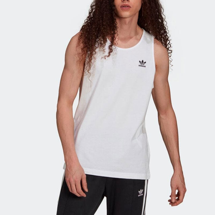 Men's adidas originals Solid Color Logo Round Neck Sports White Vest H35497