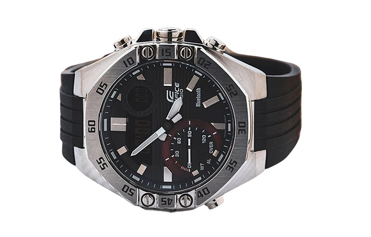 CASIO EDIFICE Waterproof Sports Sapphire Crystal Quartz Solar Powered Mens SilverBlack Analog/Digital Combo ECB-10YP-1A
