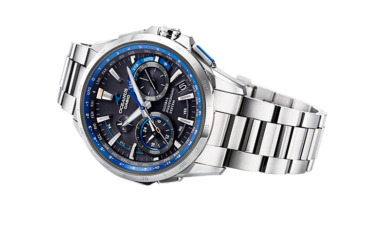 CASIO OCEANUSSerieses Men s Black/Blue/Silver Stainless Steel Strap BlackBlue Watch Dial Mens BlackBlue Analog OCW-G1000-1A2021