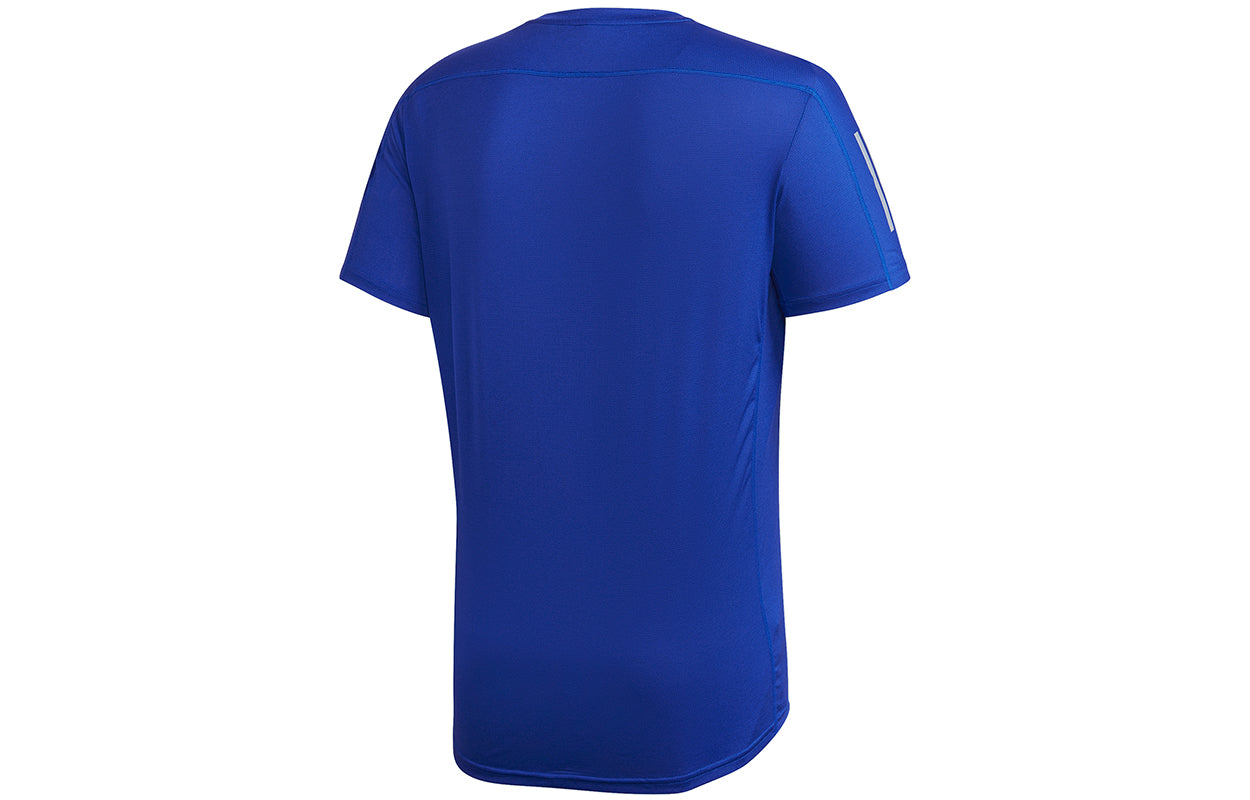 adidas Own the Run Tee Training Sports Reflective Stripe Short Sleeve Blue FS9800