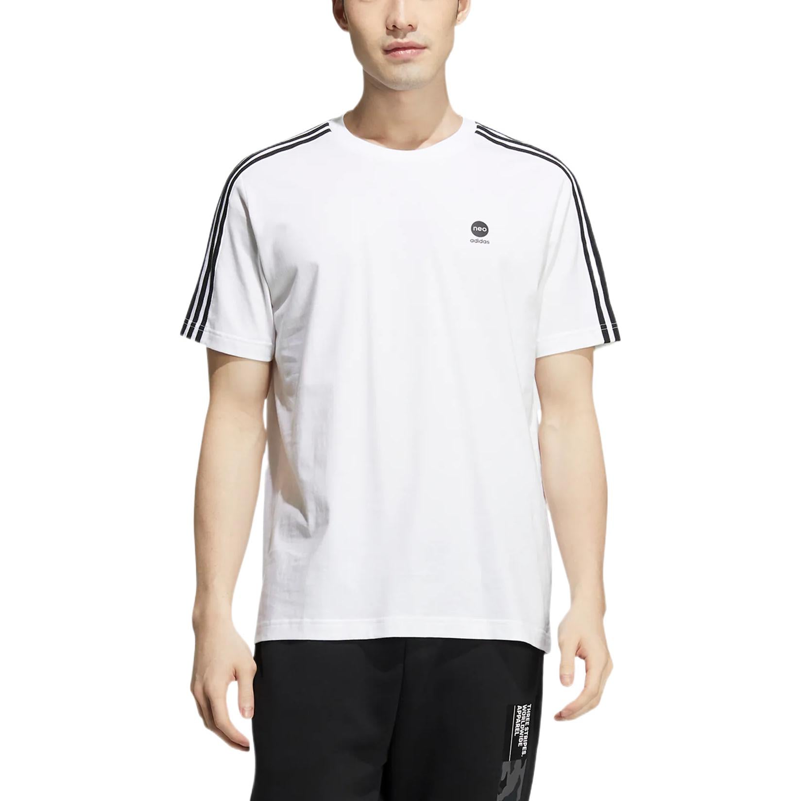 Men's adidas neo Contrasting Colors Stripe Athleisure Casual Sports Short Sleeve White T-Shirt HD4665