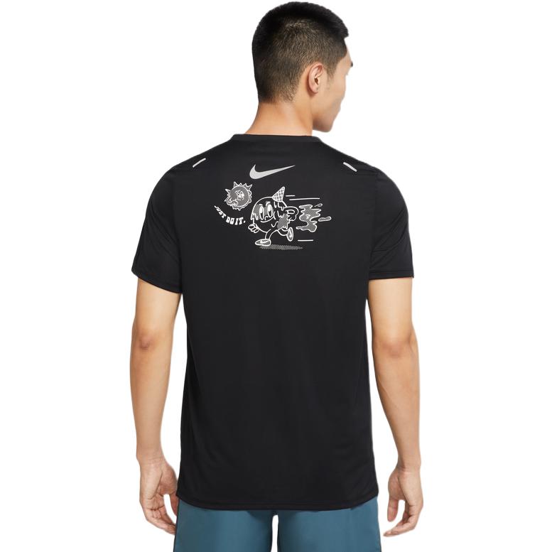 Men's Nike Logo Pattern Printing Running Sports Round Neck Short Sleeve Black T-Shirt DX6146-010