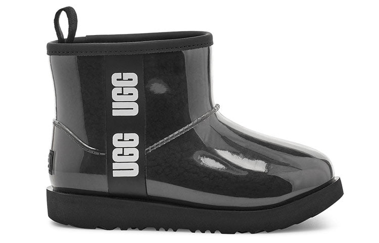 UGG Classic Clear Mini II Large LOGO Fleece Lined Big Boys Black 1112386K-BLK