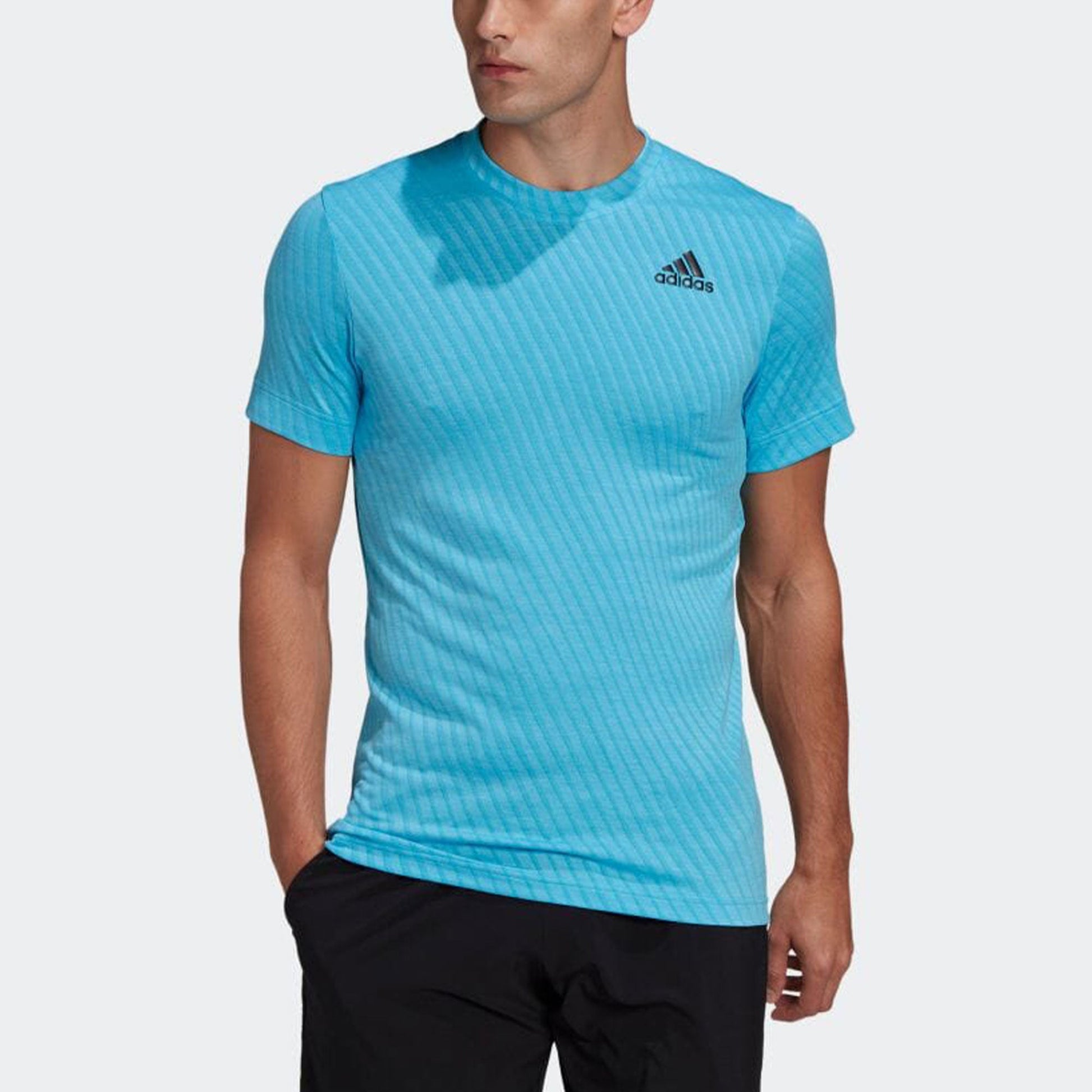 adidas Solid Color Logo Printing Round Neck Short Sleeve Blue HB9145
