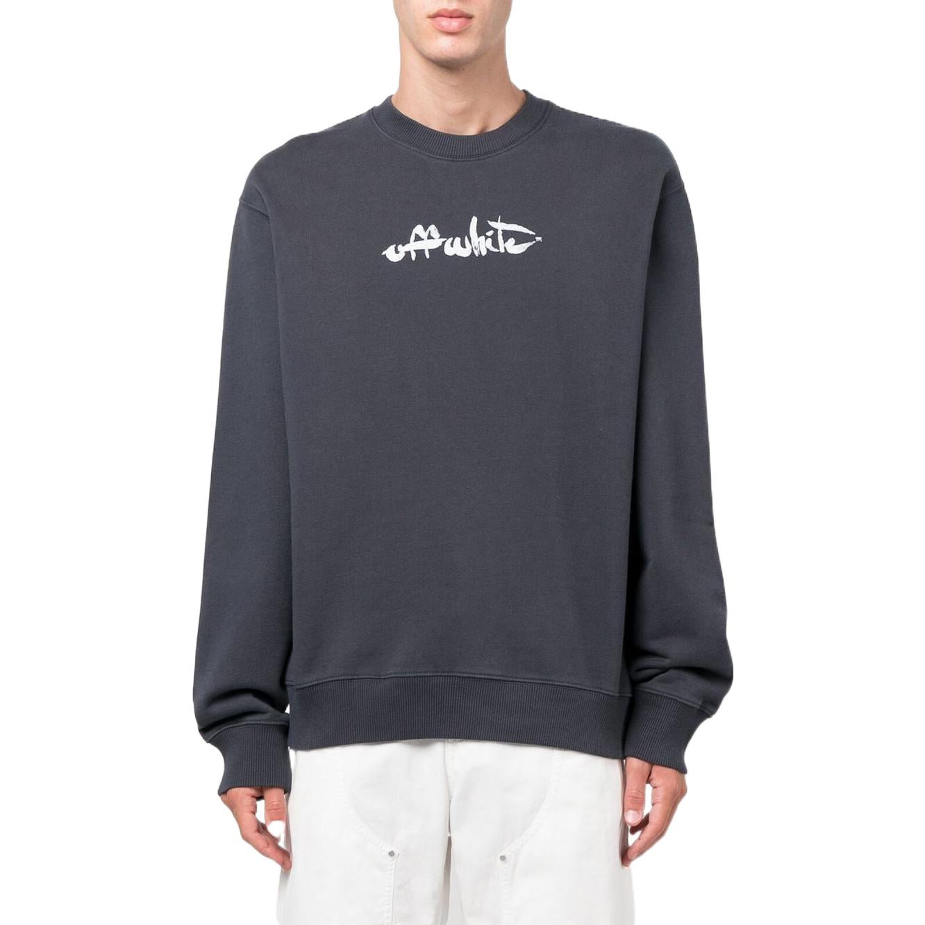 Men's Off-White SS22 Arrow Printing Round Neck Long Sleeves Gray OMBA057F22FLE0064601