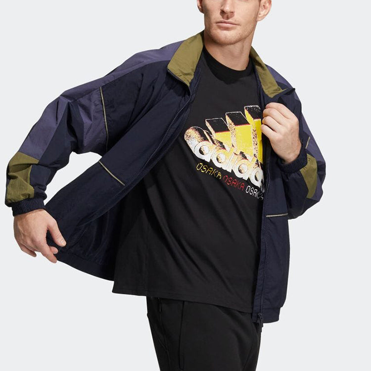 adidas Contrast Color Stitching Long Sleeves Sports Jacket Men's Legend Dark  HD0071