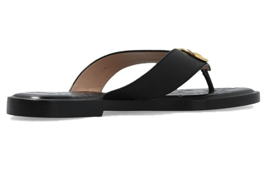 (WMNS) Gucci Interlocking G thong sandal 'Black Leather' 695207-A3N00-1000
