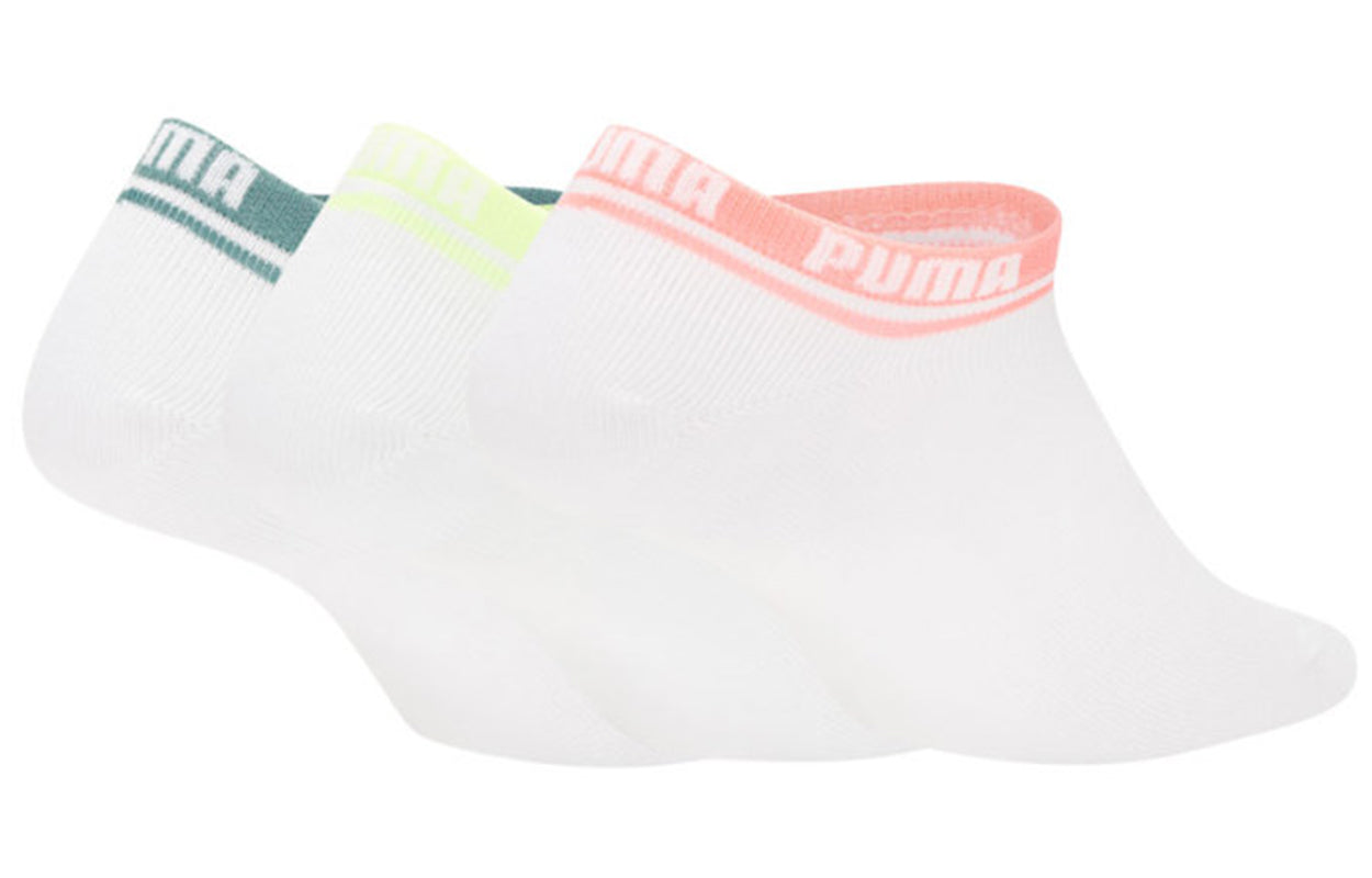 PUMA Basic 3 Pack Quarter Sports Socks 'White Pink Yellow Teal' 907777-04