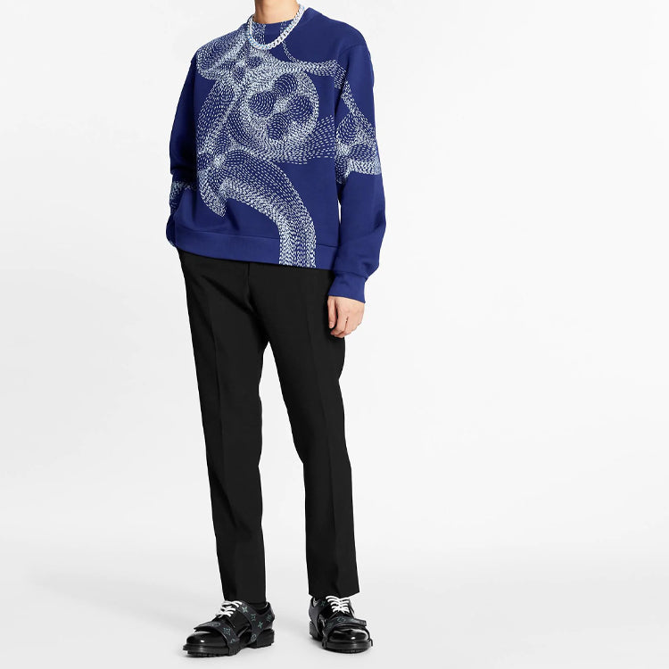 LOUIS VUITTON LV Floral Print Round Neck Long Sleeve Sweater For Men Blue 1A8A7C