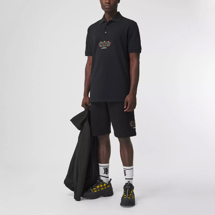 Burberry Round Pattern Embroidery Net Polo Male Black 80355681