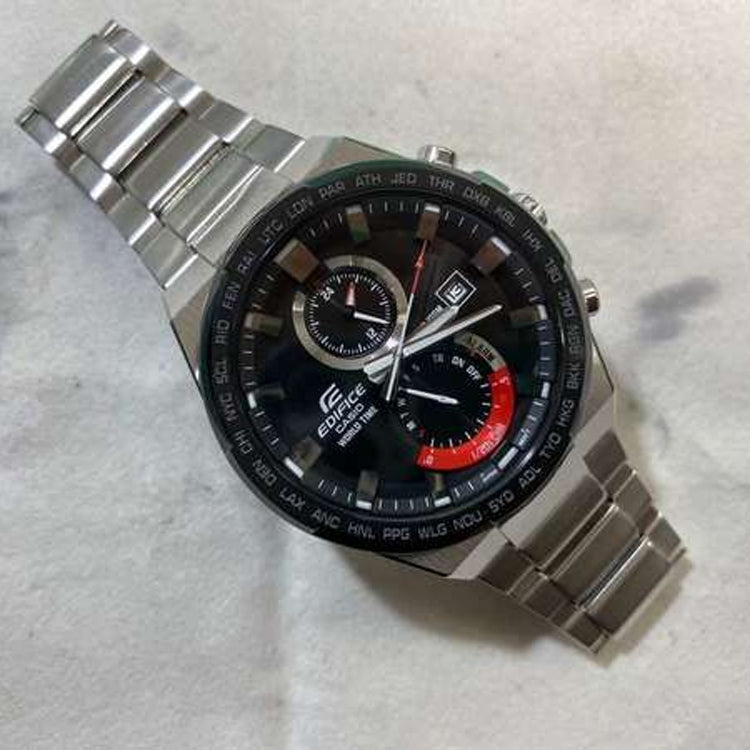 Men's CASIO EDIFICE Series Waterproof Stainless Steel Universal Time Watch Mens Black Analog EFR-542DB-1A