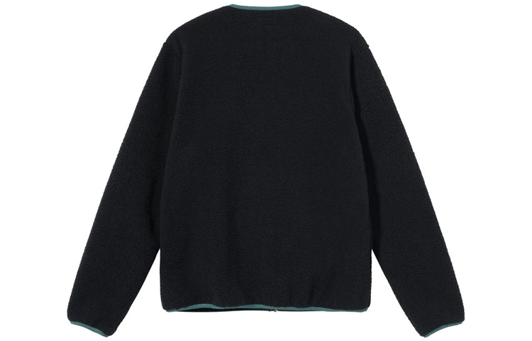 Stussy FW21 Polar Fleece Cardigan Solid Color Multiple Pockets Jacket Unisex Black 218131