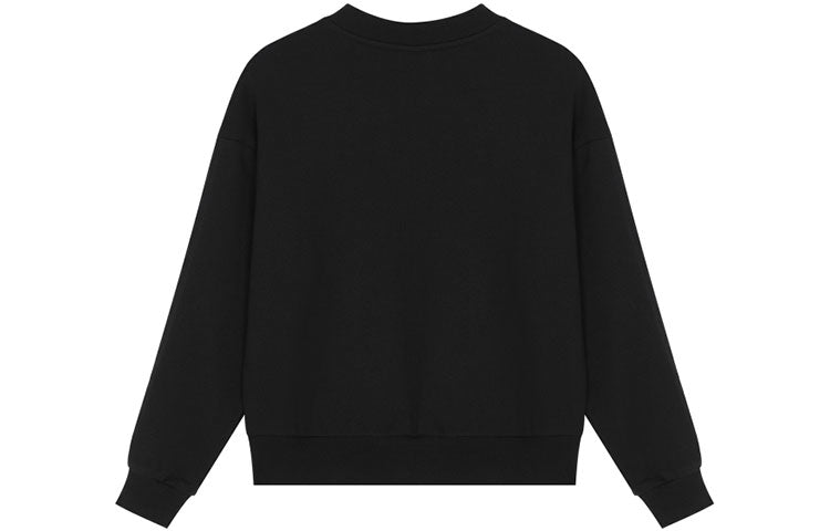(WMNS) New Balance Logo Solid Color Round Neck Pullover Black Hoodie AWT14372-BK