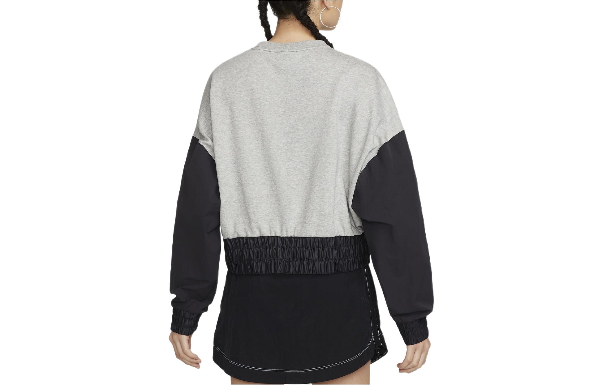 (WMNS) Nike Oversized Fleece Crew Top 'Grey Black' DM6322-063