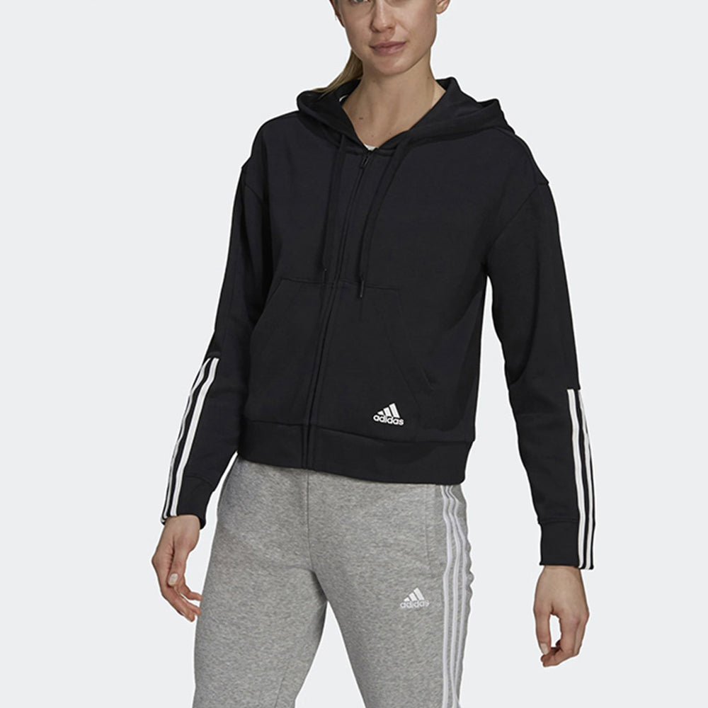 (WMNS) adidas Essentials Loose-Cut 3-Stripes Full-Zip Hoodie Asia Sizing 'Black' GS1380