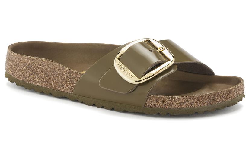 Birkenstock Madrid Big Buckle Natural Leather Narrow Fit Sandals 'Patent High Shine Mud Green' 1024144