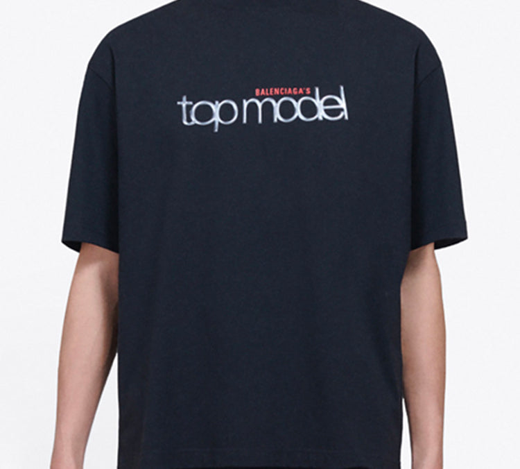 Men's Balenciaga Top Model Retro Knit Slim Fit Short Sleeve Black 612966TIV821000