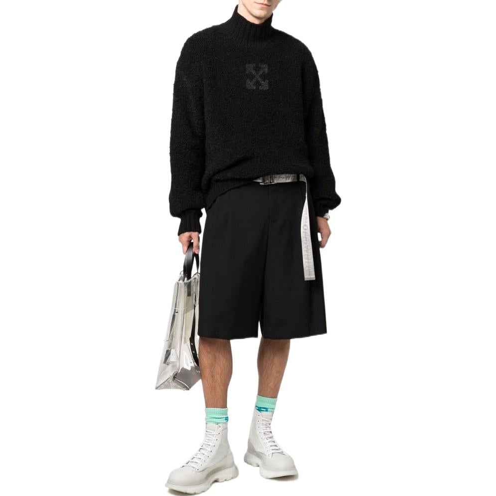 Men's Off-White FW22 Solid Color Logo Printing High Collar Wool Sweater Version Black OMHA130F21KNI00110101010