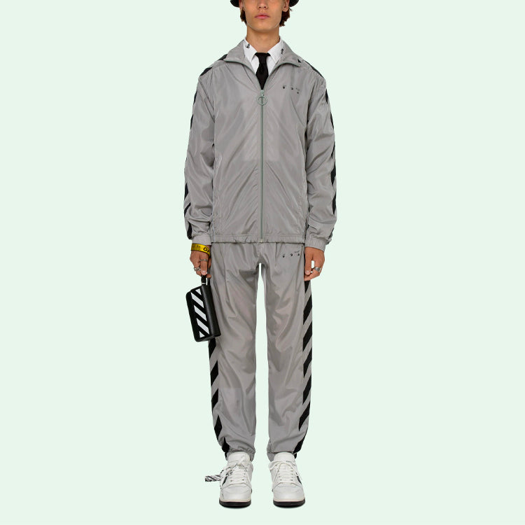 Off-White SS21 Logo Printing Zipper Stripe Sports Jacket Gray OMBD022R21FAB0010610