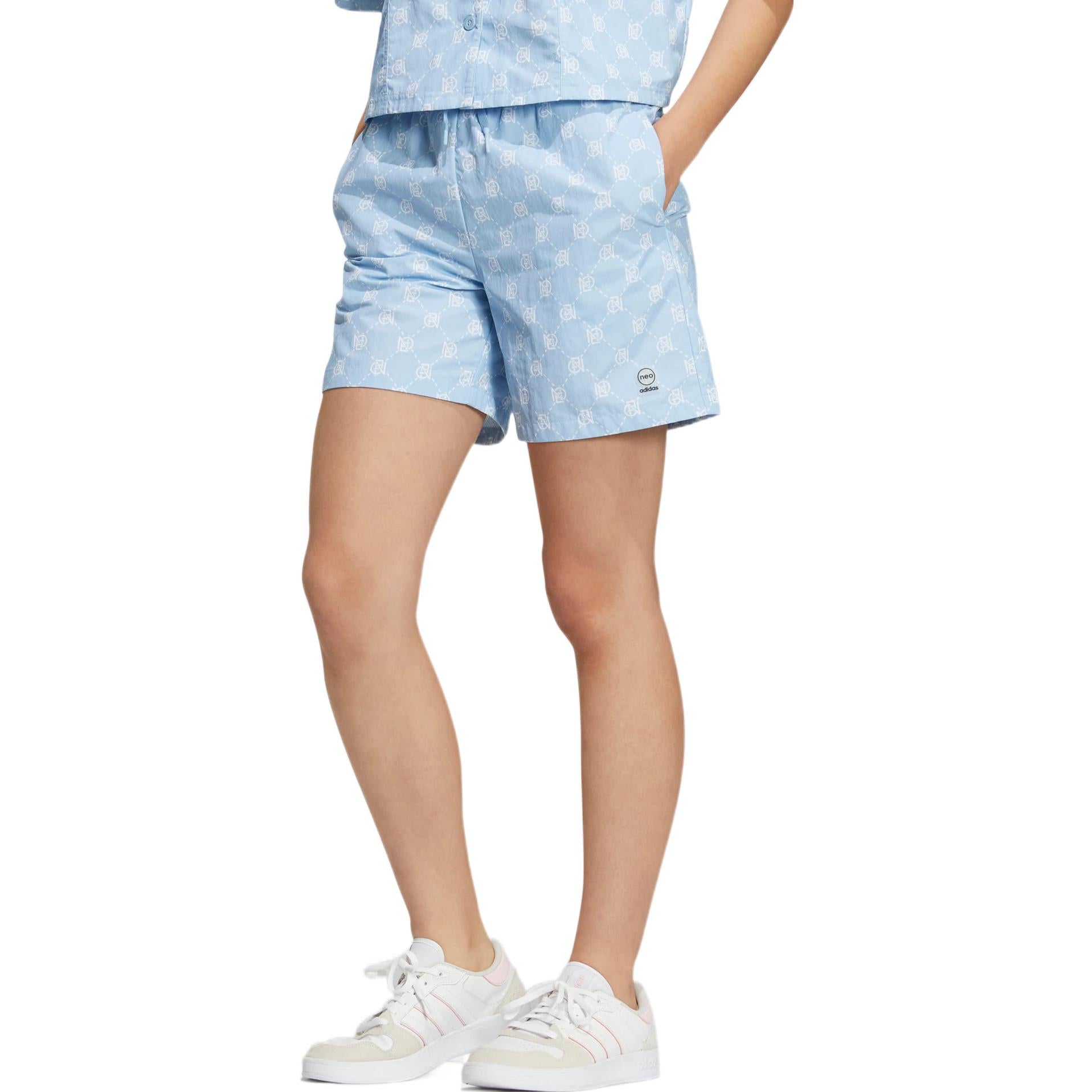 (WMNS) adidas Neo Pattern Printing Lacing Casual Sports Shorts 'Blue' IB5843