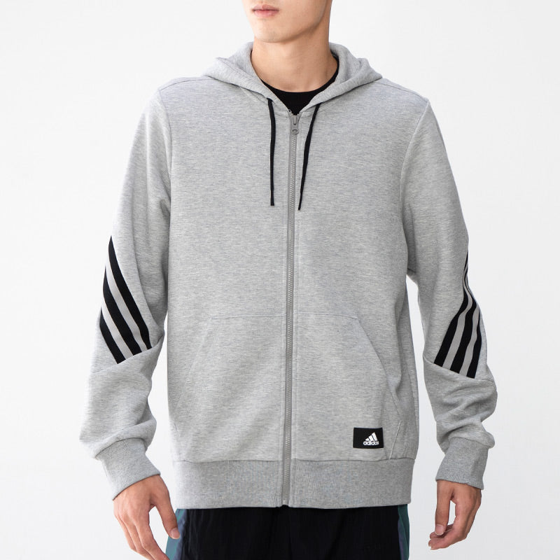 adidas Stripe Knit Training Hooded Jacket Gray H46528