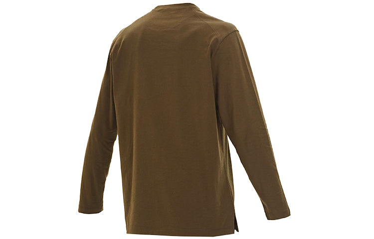 Men's Y-3 Logo Pattern Loose Round Neck Long Sleeves Khaki T-Shirt GV4120