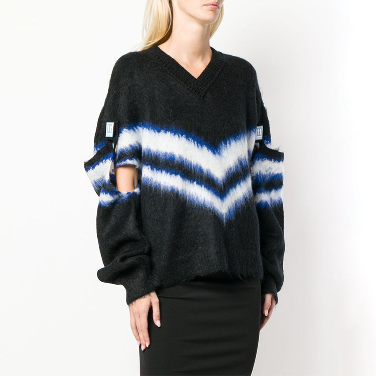 (WMNS) Off-White Detachable Sleeve Colorblock V neck Black OWHD005F18B740531000