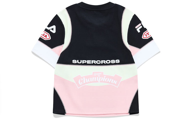 (WMNS) KKiFila Subject Printing Contrasting Colors Knit Slim Fit Short Sleeve Pink T11W123104F-PK