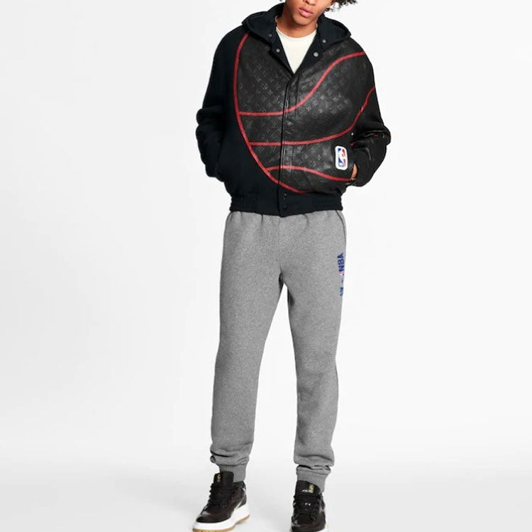 LOUIS VUITTON x NBA SS21 Monogram Obscure Leather Jacket M Black 1A8GWG