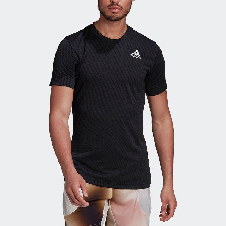 adidas Solid Color Logo Printing Round Neck Short Sleeve Black HB9143