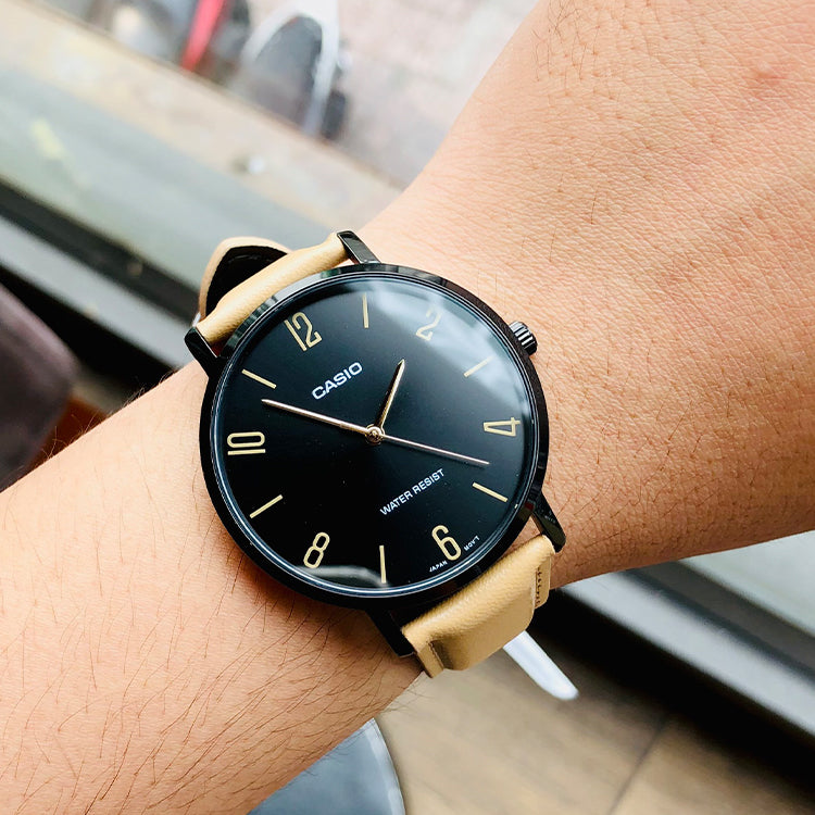 Men's CASIO Dress Series Classic Minimalistic Exquisite Fashion Watch 40mm Waterproof Strap Mens Black Analog MTP-VT01BL-1B