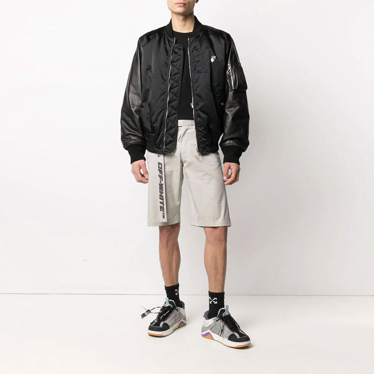 Off-White SS21 aviator Logo Printing Splicing Jacket Black OMJA071S21LEA0021001