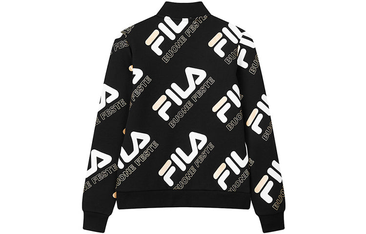 FILA WHITE LINE Series Logo Full Print Sports Knit Jacket Black F11M018514F-BK