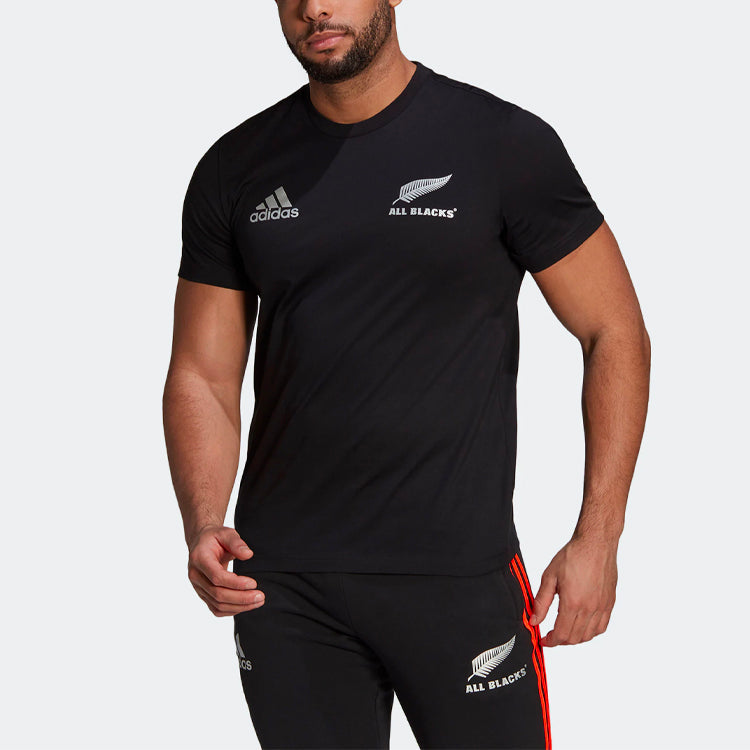 adidas Solid Color Logo Rugby Sports Short Sleeve Black GU3158