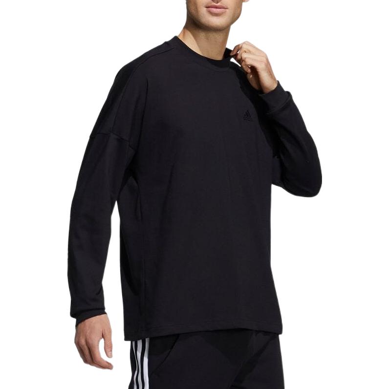 Men's adidas Solid Color Back Stripe Alphabet Printing Round Neck Long Sleeves Black T-Shirt HA1871