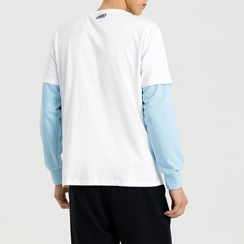 Men's Skechers Contrasting Colors LOGO Printing Knit Short Sleeve White L220M003-0019