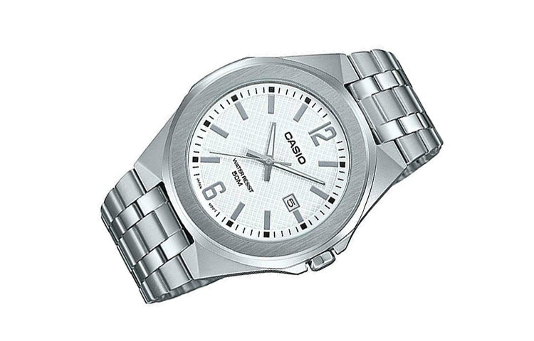 CASIO Waterproof Stainless Steel Strap Mens White Analog MTP-E158D-7A2021